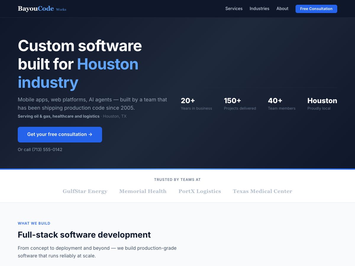 A software agency website built by AI, from the showcase.