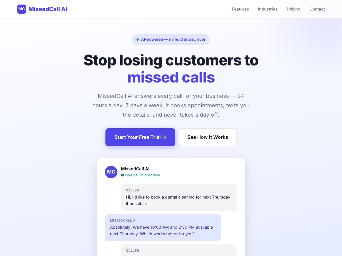 A SaaS landing page built by an AI coding agent, from the showcase.