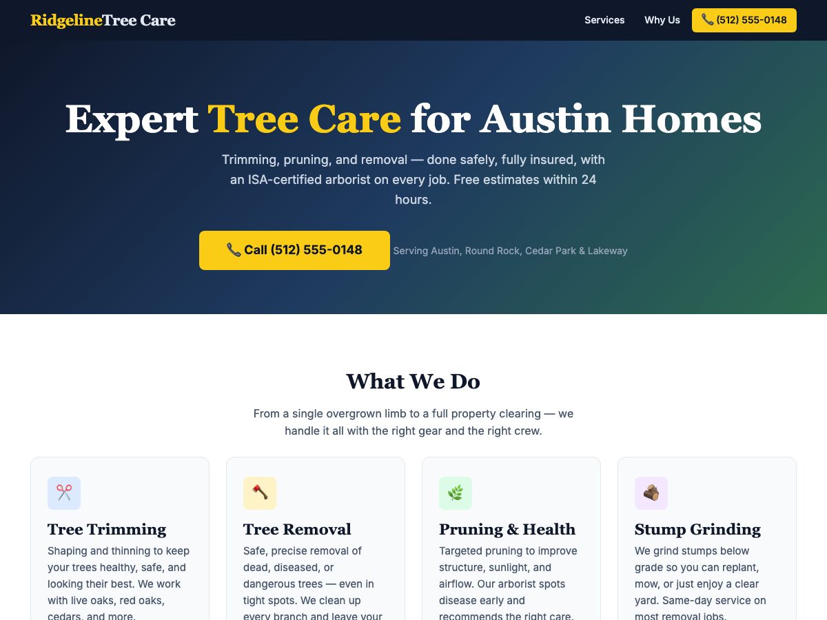 A local service business website built by an AI agent, from the showcase.