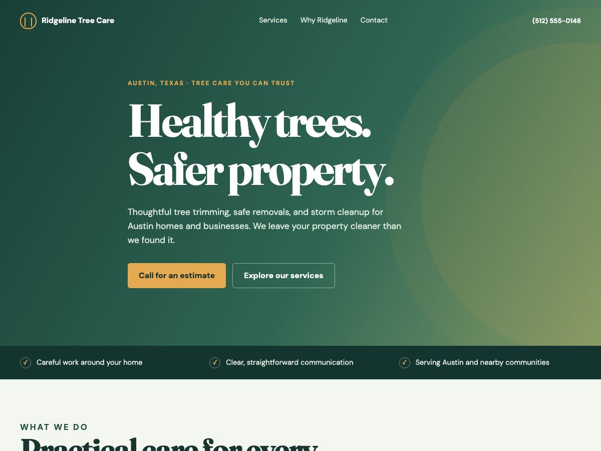 Ridgeline Tree Care, a one-page site built and committed to its own repository.