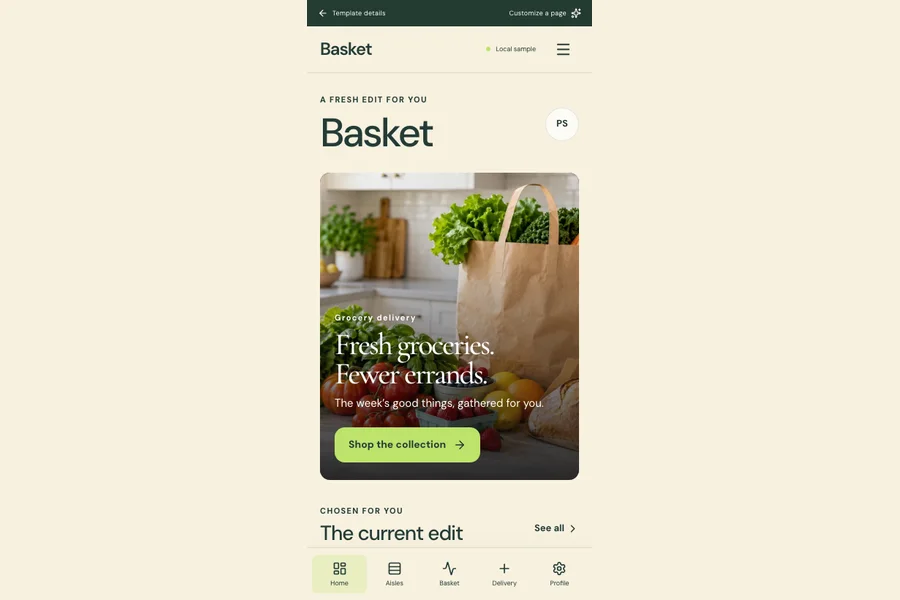 Basket template preview: grocery delivery