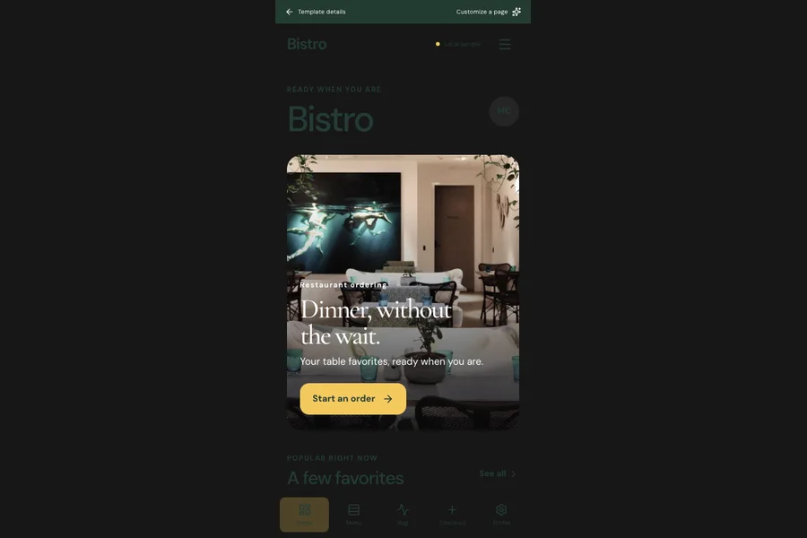 Bistro template preview: restaurant ordering