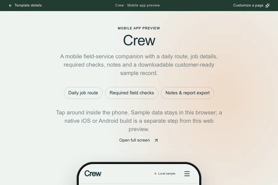 Crew template preview: field service app for crews