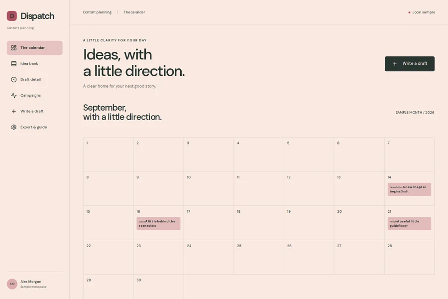 Dispatch template preview: content planning