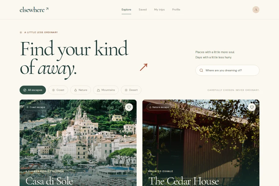 Elsewhere template preview: travel & discovery