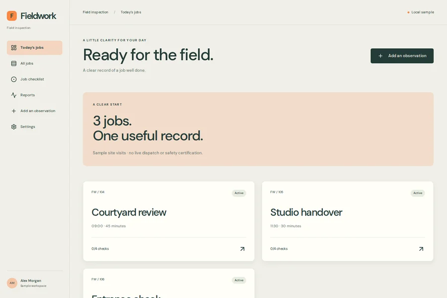 Fieldwork template preview: field inspection