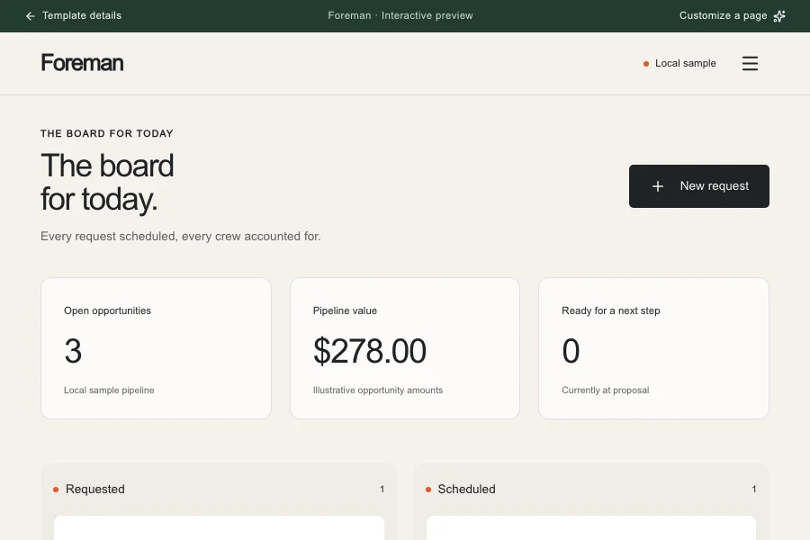 Foreman template preview: field service dispatch software