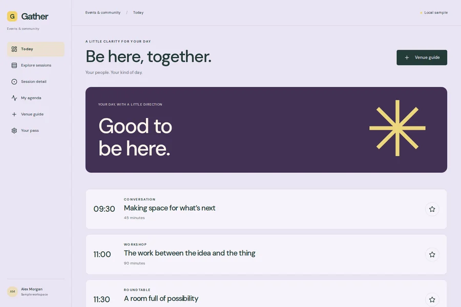 Gather template preview: events & community