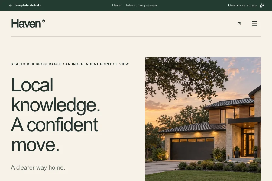 Haven template preview: realtor & brokerage website