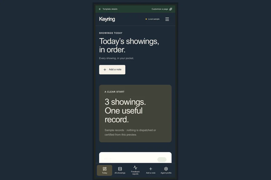 Keyring template preview: showings scheduler for real estate agents