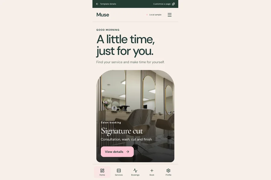 Muse template preview: salon booking