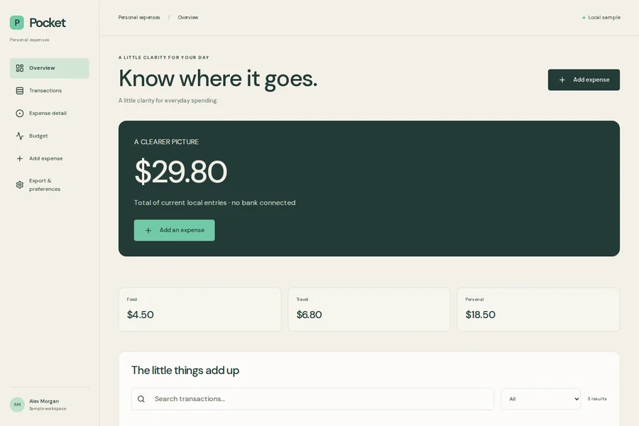 Pocket template preview: personal expenses