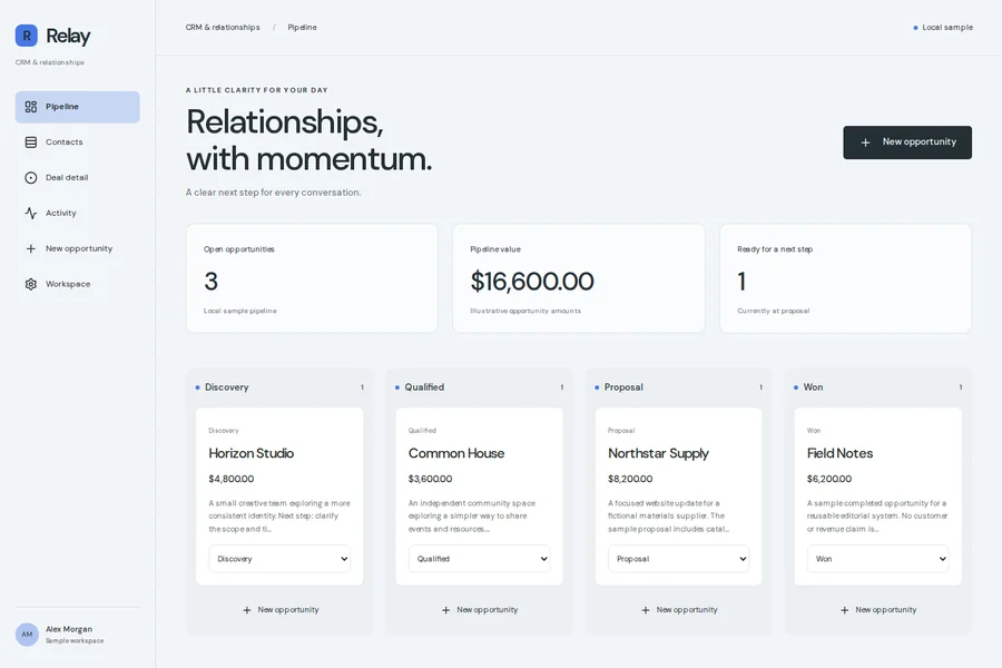Relay template preview: crm & relationships