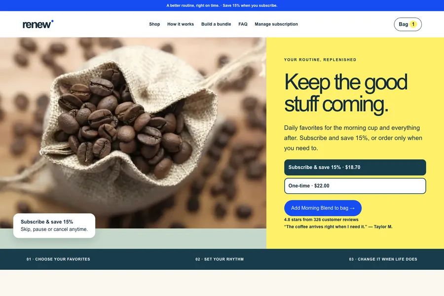 Renew template preview: subscriptions & repeat purchases