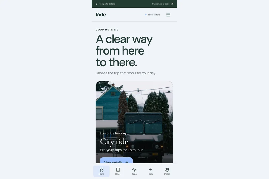 Ride template preview: local ride booking
