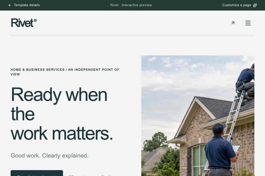 Rivet template preview: home services website with estimate request