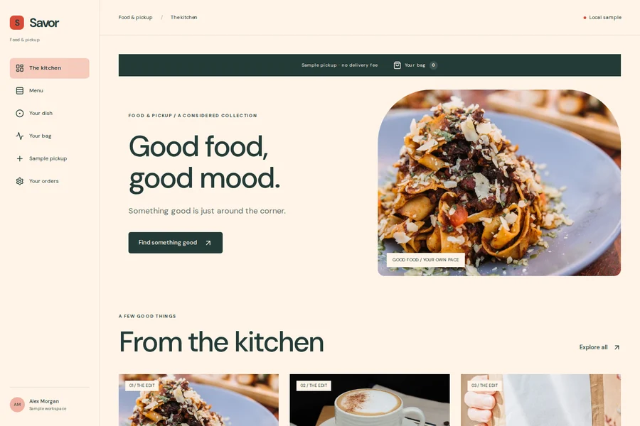 Savor template preview: food & pickup