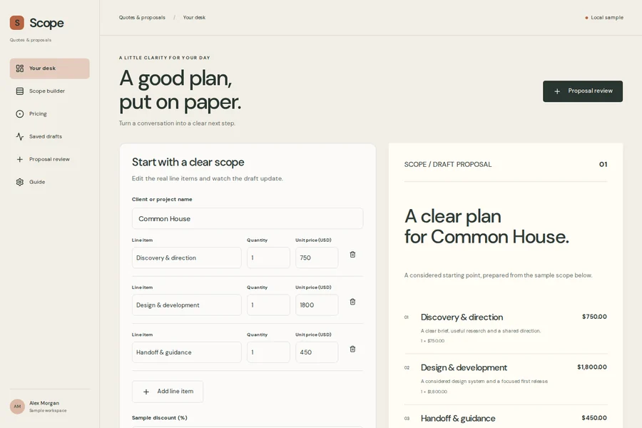Scope template preview: quotes & proposals