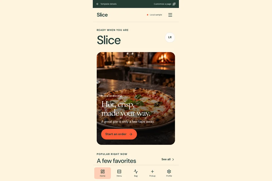 Slice template preview: pizza ordering