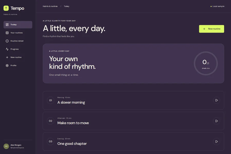 Tempo template preview: habits & routines